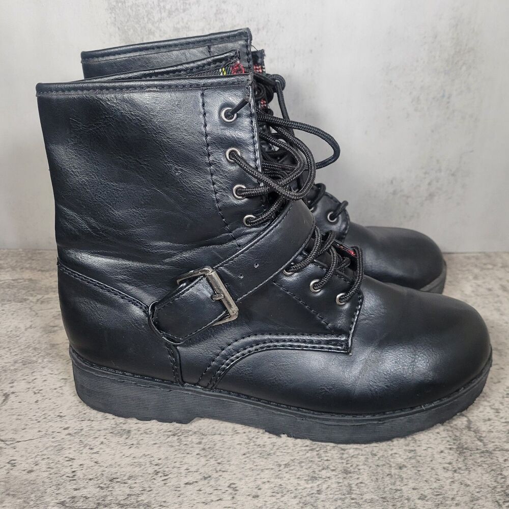 Atmosphere Boots Black Leather Platform Heels Chunky Combat Y2K Women’s US 7